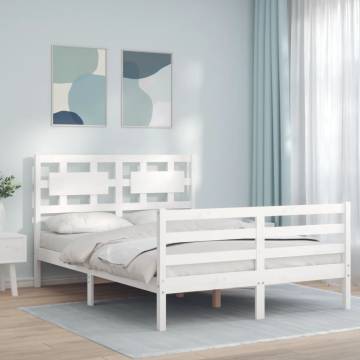 White Bed Frame with Headboard - 120x200 cm Solid Wood