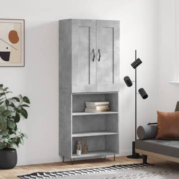 Stylish Highboard Concrete Grey - 69.5x34x180 cm Engineered Wood