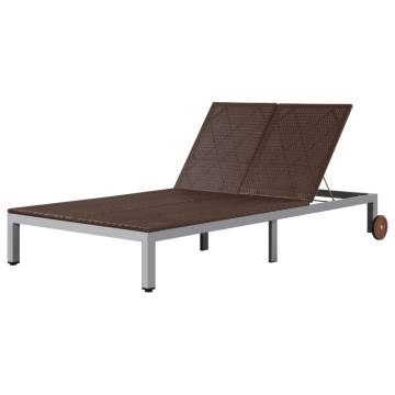 Double Sun Lounger with Wheels - Poly Rattan Brown