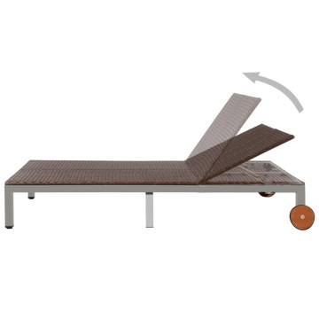 Double Sun Lounger with Wheels - Poly Rattan Brown