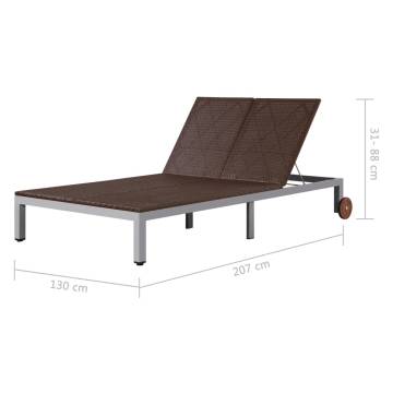 Double Sun Lounger with Wheels - Poly Rattan Brown