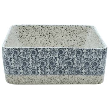 Elegant Grey & Blue Ceramic Countertop Basin | 46x35.5x13 cm