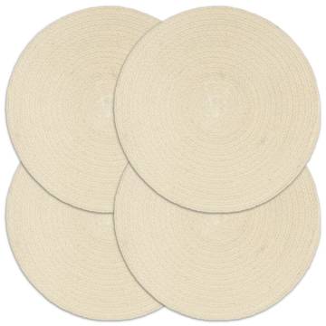 Handmade Cotton Placemats - 4 pcs Round Natural 38 cm