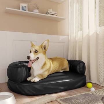 Ergonomic Foam Dog Bed - Black Faux Leather 60x42 cm