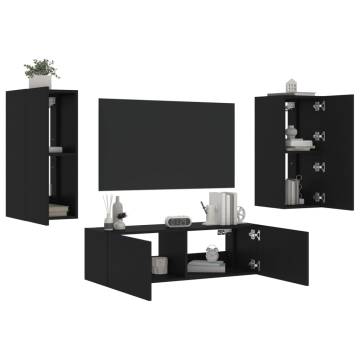 3 Piece TV Wall Cabinets with LED Lights - Black | HipoMarket