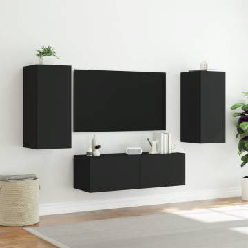 3 Piece TV Wall Cabinets with LED Lights - Black | HipoMarket