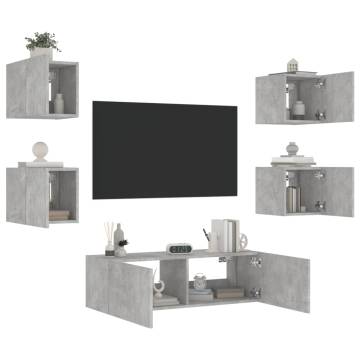 5 Piece TV Wall Cabinets with LED Lights - Concrete Grey