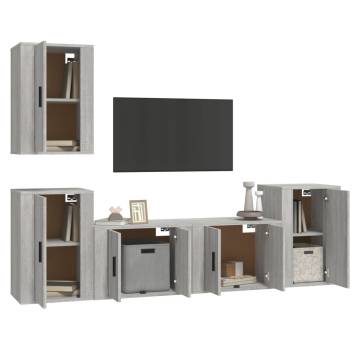 5 Piece Grey Sonoma TV Cabinet Set | Stylish Storage Solution