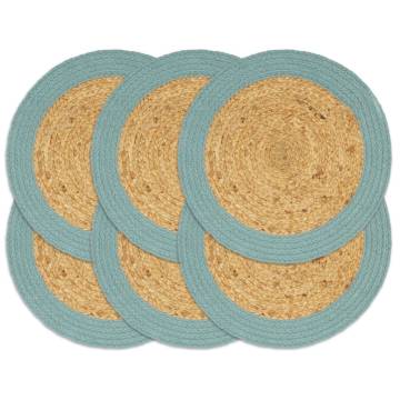 Handwoven Jute and Cotton Placemats - Set of 6 Natural & Green