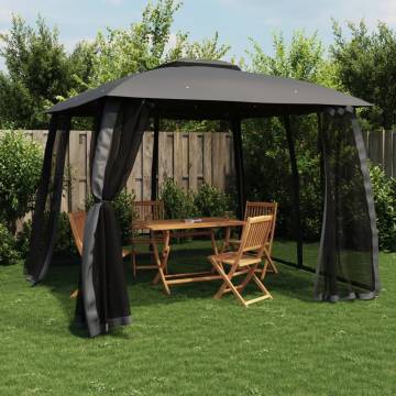 Gazebo with Double Roof & Mesh Walls - Anthracite 2.93x2.93m