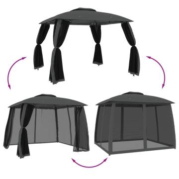 Gazebo with Double Roof & Mesh Walls - Anthracite 2.93x2.93m