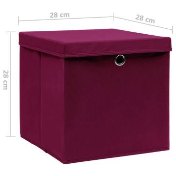 Storage Boxes with Covers - 4 pcs Dark Red 28x28x28 cm