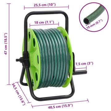 Free Standing Green Hose Reel & Fitting Set - 20m PVC