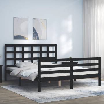 Bed Frame with Headboard Black - 160x200 cm Solid Wood