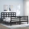 Bed Frame with Headboard Black - 160x200 cm Solid Wood