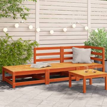 Garden Sofa with Footstool - Wax Brown Solid Wood Pine