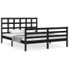 Bed Frame with Headboard Black - 160x200 cm Solid Wood