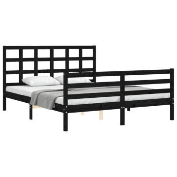 Bed Frame with Headboard Black - 160x200 cm Solid Wood