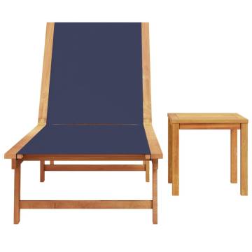 Blue Sun Lounger with Table | Solid Acacia Wood & Textilene