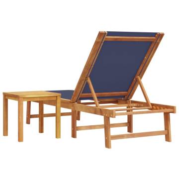 Blue Sun Lounger with Table | Solid Acacia Wood & Textilene