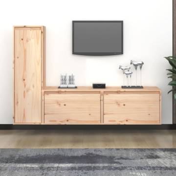 3 Pcs Solid Wood Pine TV Cabinets - Stylish & Durable