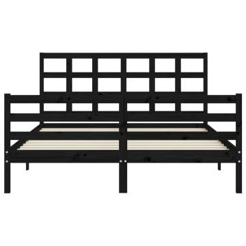 Bed Frame with Headboard Black - 160x200 cm Solid Wood