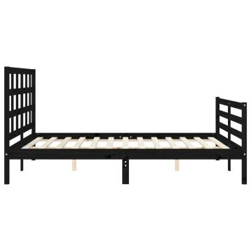 Bed Frame with Headboard Black - 160x200 cm Solid Wood