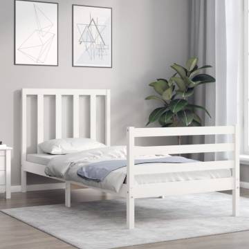 White Solid Wood Bed Frame with Headboard - 100x200 cm