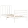 White Solid Wood Bed Frame with Headboard - 100x200 cm