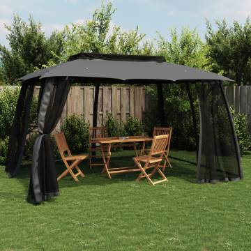 Gazebo with Double Roof & Mesh Walls - Anthracite 3.93x2.93m