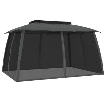 Gazebo with Double Roof & Mesh Walls - Anthracite 3.93x2.93m