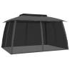 Gazebo with Double Roof & Mesh Walls - Anthracite 3.93x2.93m