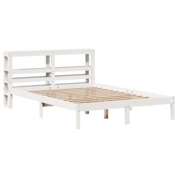 White Bed Frame with Headboard - Small Double Solid Pine Wood