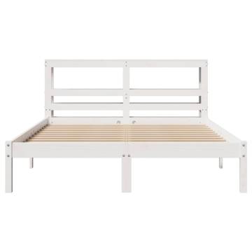 White Bed Frame with Headboard - Small Double Solid Pine Wood