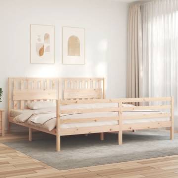 Solid Wood Bed Frame with Headboard 200x200 cm | HipoMarket