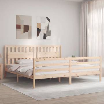 Solid Wood Bed Frame with Headboard 200x200 cm | HipoMarket