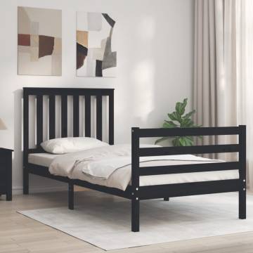 Black Single Bed Frame with Headboard - Solid Wood Design