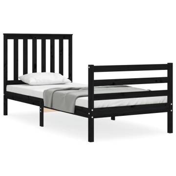 Black Single Bed Frame with Headboard - Solid Wood Design