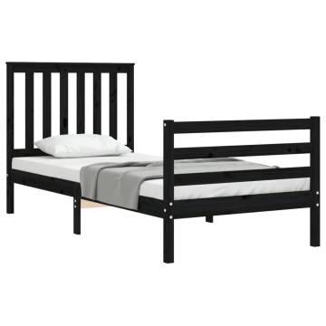 Black Single Bed Frame with Headboard - Solid Wood Design