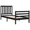 Black Single Bed Frame with Headboard - Solid Wood Design