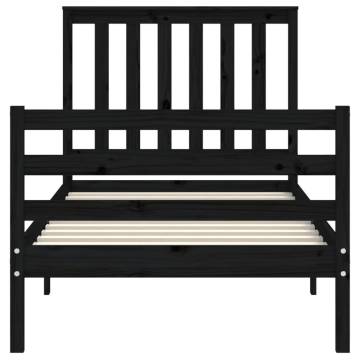 Black Single Bed Frame with Headboard - Solid Wood Design