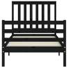 Black Single Bed Frame with Headboard - Solid Wood Design