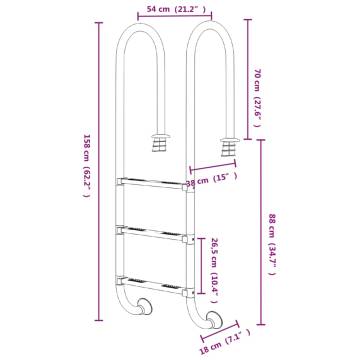 Durable 304 Stainless Steel Pool Ladder - 54x38x158 cm