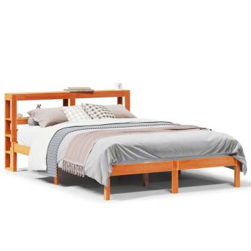 Wax Brown Bed Frame with Headboard - Solid Pine Wood 120x190 cm