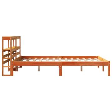 Wax Brown Bed Frame with Headboard - Solid Pine Wood 120x190 cm