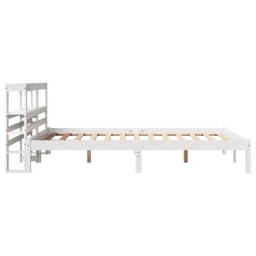 White Bed Frame with Headboard - Solid Pine 140x190 cm