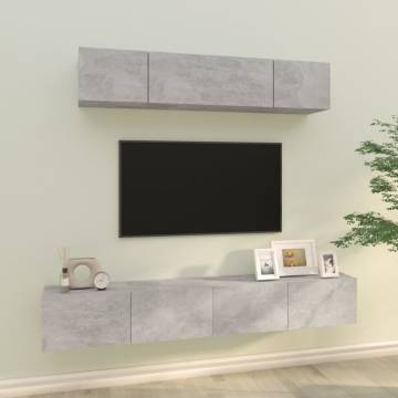 4 Piece TV Cabinet Set - Concrete Grey Engineered Wood