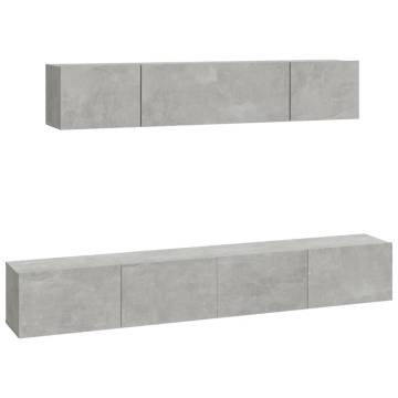 4 Piece TV Cabinet Set - Concrete Grey Engineered Wood