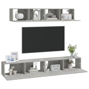 4 Piece TV Cabinet Set - Concrete Grey Engineered Wood