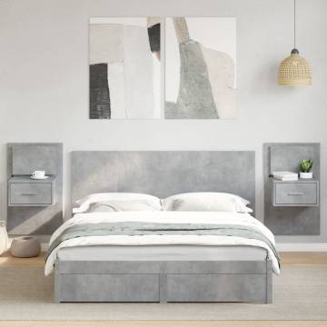 Concrete Grey Bed Headboard with Cabinets - 160 cm | HipoMarket